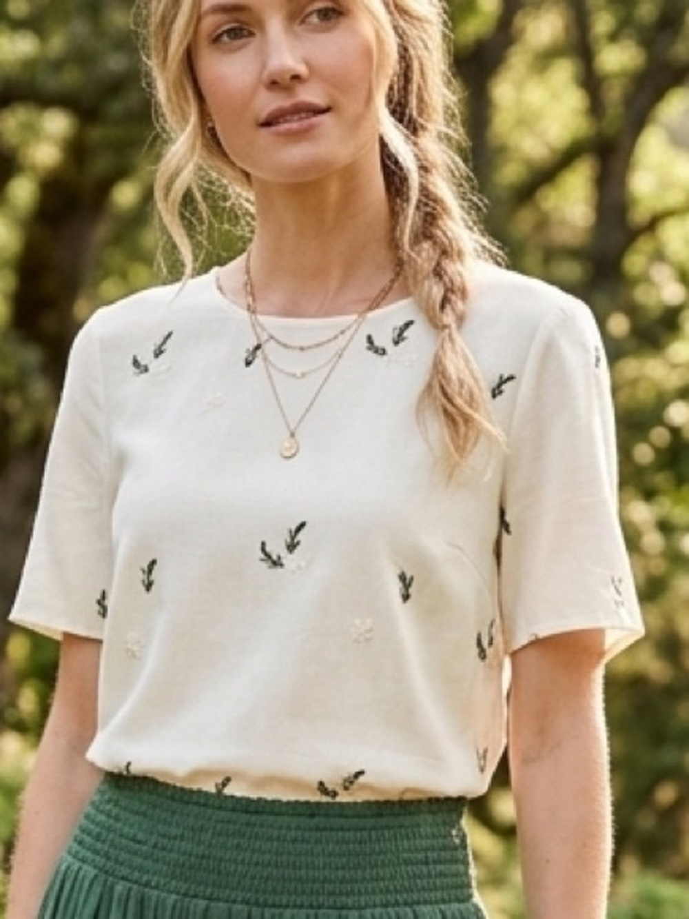 NEW Polagram Cream Embroidered Blouse SZ MEDIUM